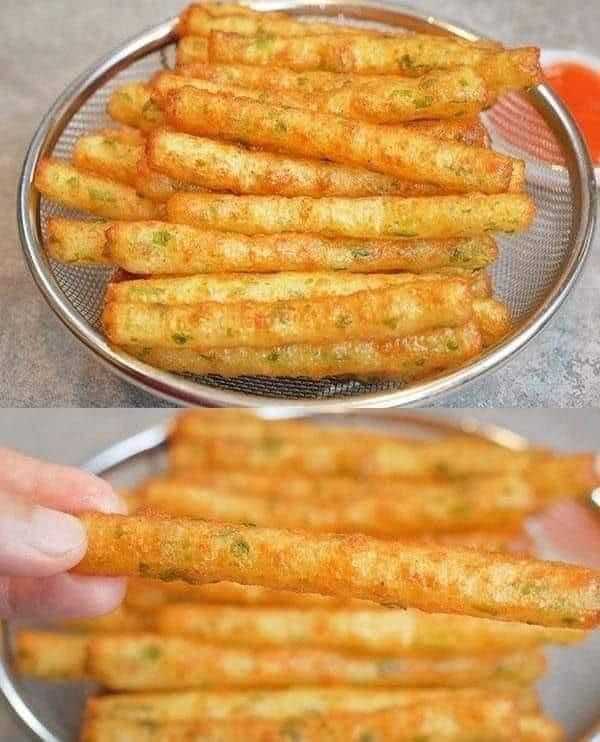 Instructions for preparing a Cheesy Potato Sticks appetizer, guaranteed delicious and easy.