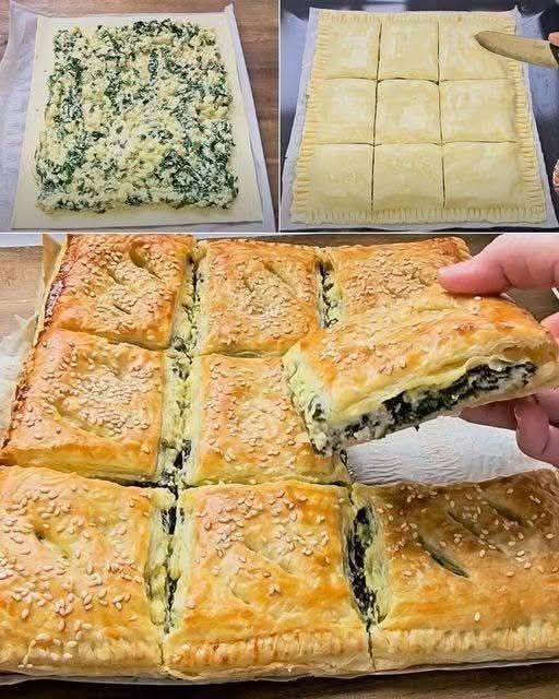 Spinach and Cheese Puff Pastry Squares