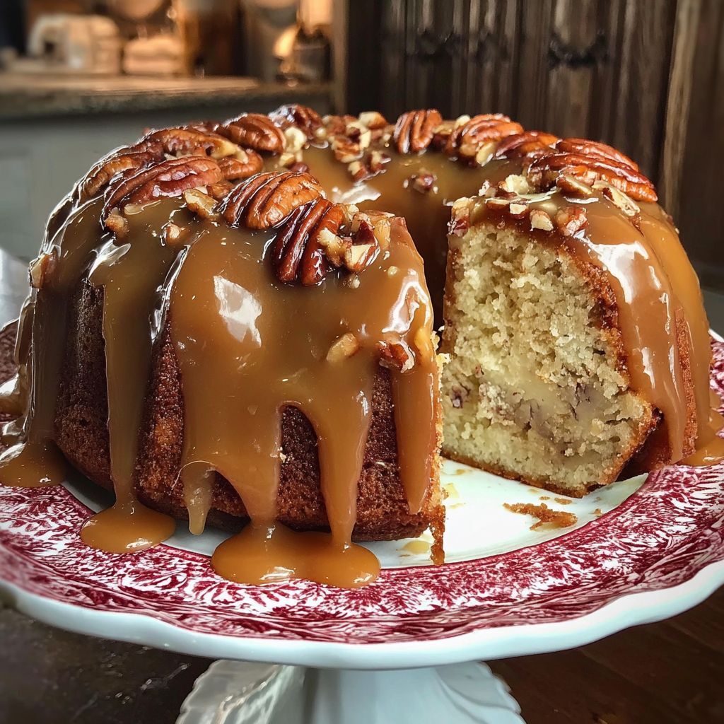 Butter Pecan Pound Cake with Caramel Glaze